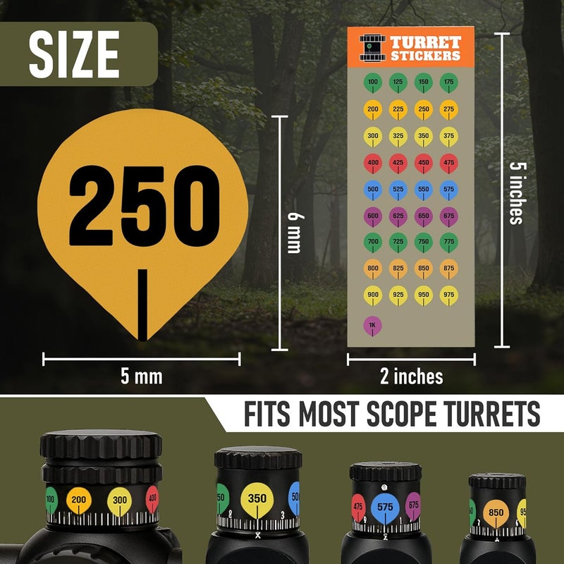 ValuePlus 10 Rifle Scope Turret Sticker Sheets- Scope Dope Stickers for Long Range Shooting and Hunting -Use with Dope Card, Raging/Range Card, or DOPE Book - Turret Tags Fit Most Scope Caps - Image 5